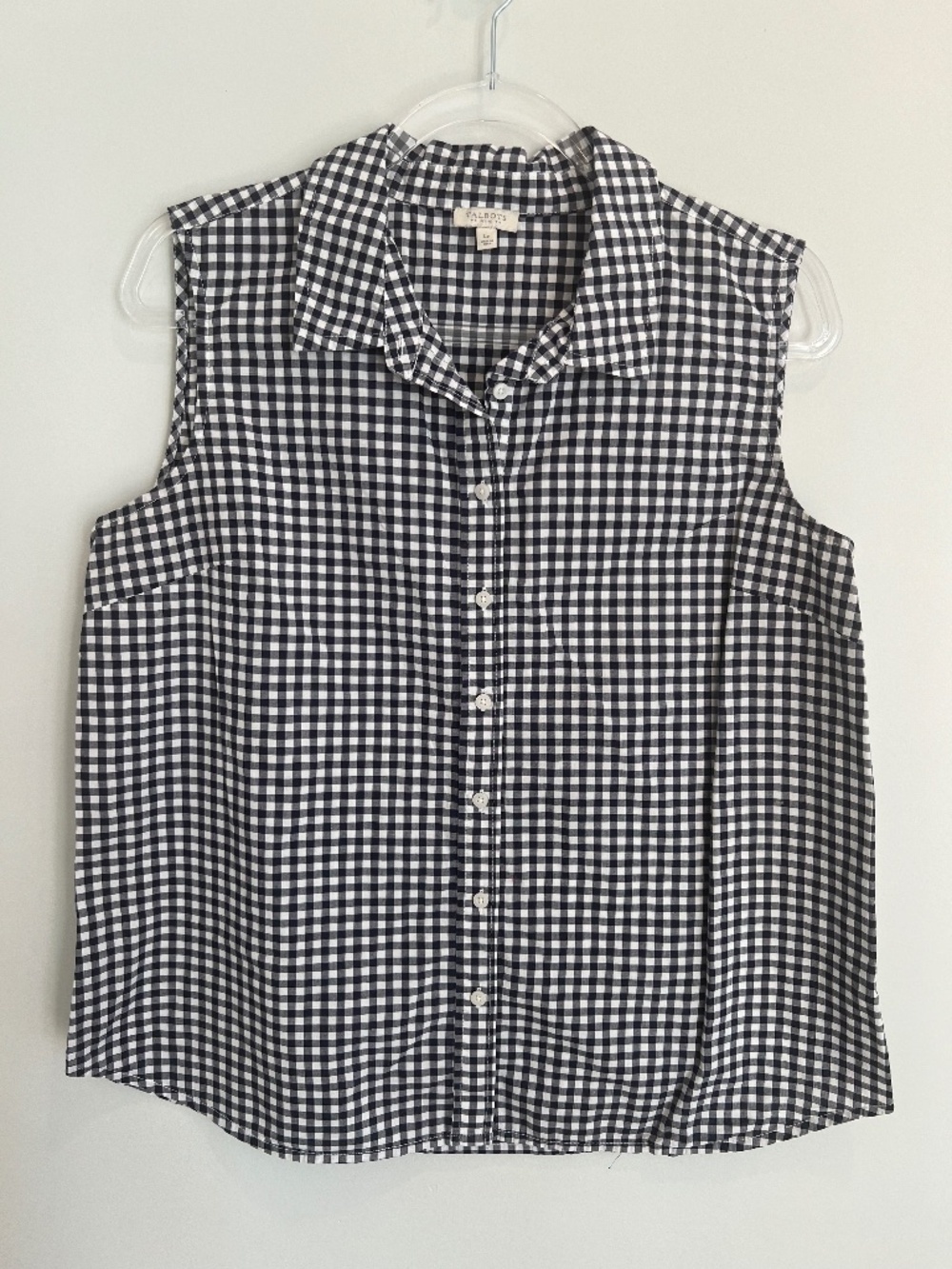 Talbots Petite Large 100% Cotton Sleeveless Blue Gingham Top
